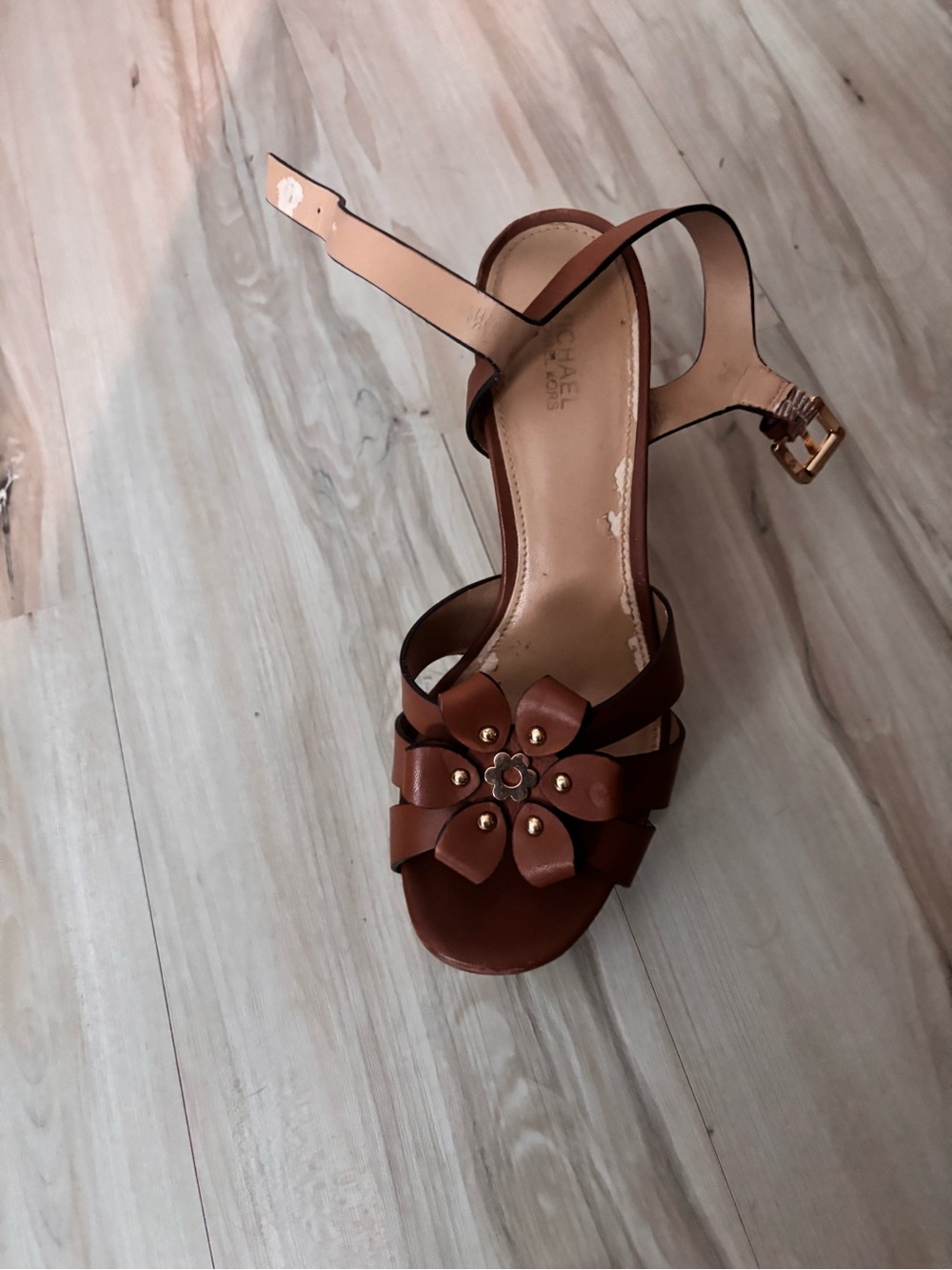 Michael Kors Brown Leather Floral Slingback Heels